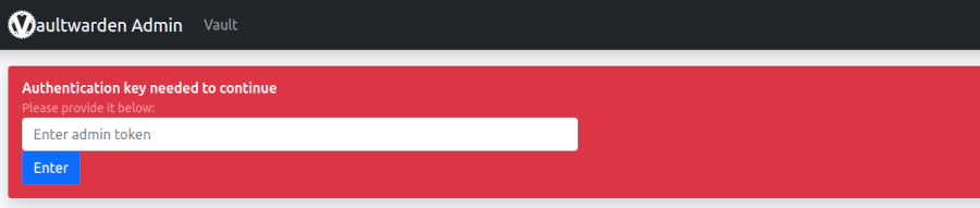 Bitwarden Admin | Token entry through the admin interface
