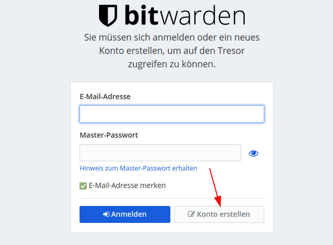 Bitwarden Konto | Bitwarden activation interface