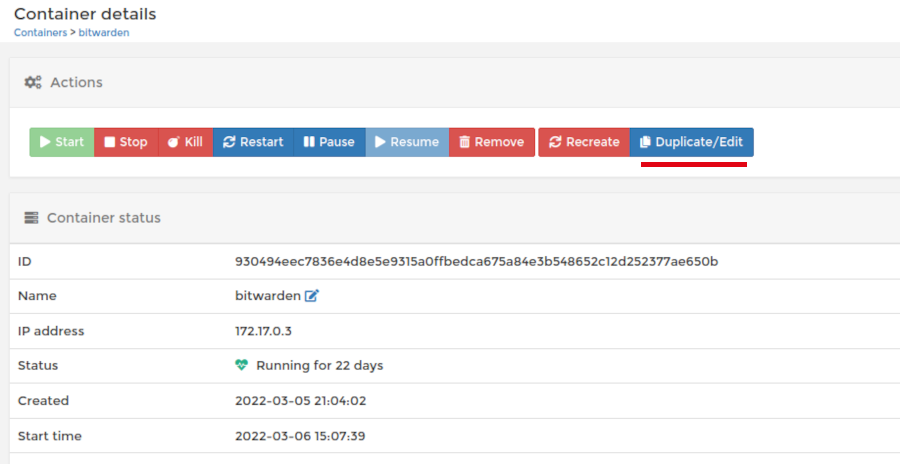 Container izbornik | Bitwarden Container settings